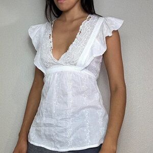 Vintage Rampage White Embroidered Coastal Blouse Size Small